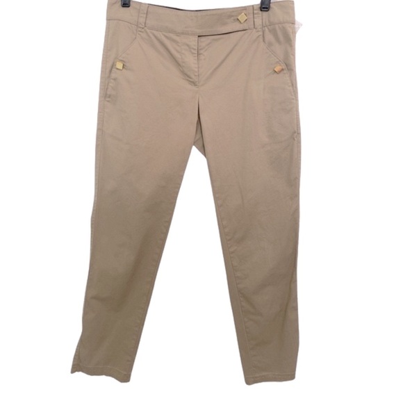 Tory Burch Beige Chino Pants Gold Square Accent Buttons Size 2 - Picture 1 of 6